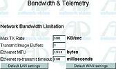 The capability of restricting bandwidth is shown in the above picture. The transmit rate is in kilobytes per second. 600 KBps would be ideal for a LAN (local area network) but should the images be sent across a WAN (wide area network) via a slower link, the transmit rate could be reduced to avoid slowing down other data traffic